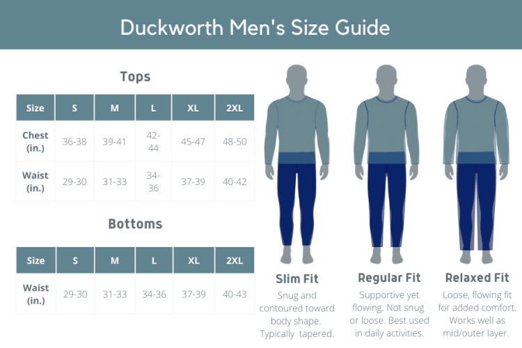 Duckworth Merino Wool Men's Sizing Charts