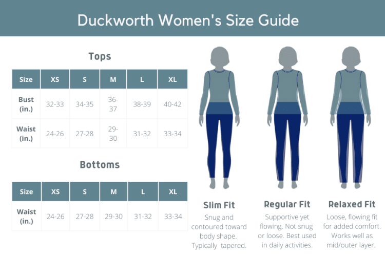 Duckworth Merino Wool Women's Sizing Charts