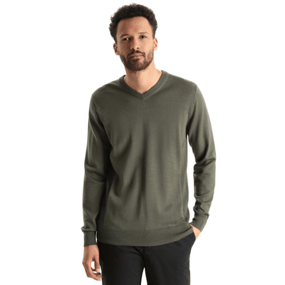 Icebreaker V-Neck Merino Wool Sweater Olive Green